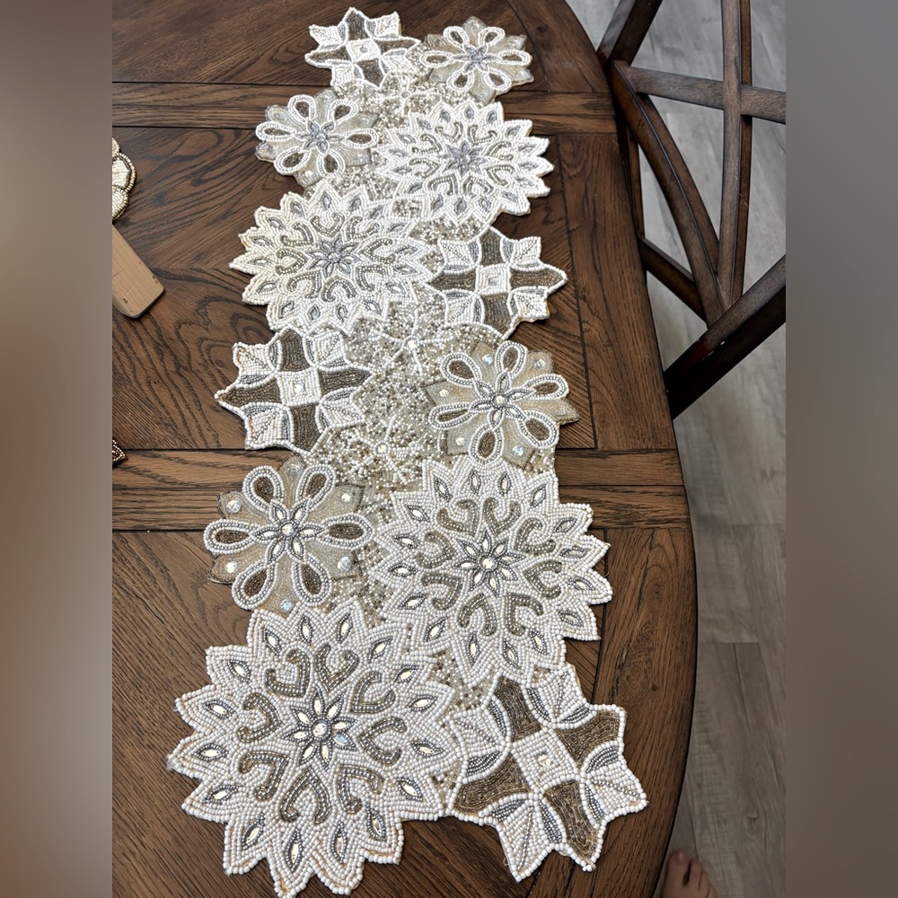 Beautiful snowflake beaded table runner Christmas Winter Decor